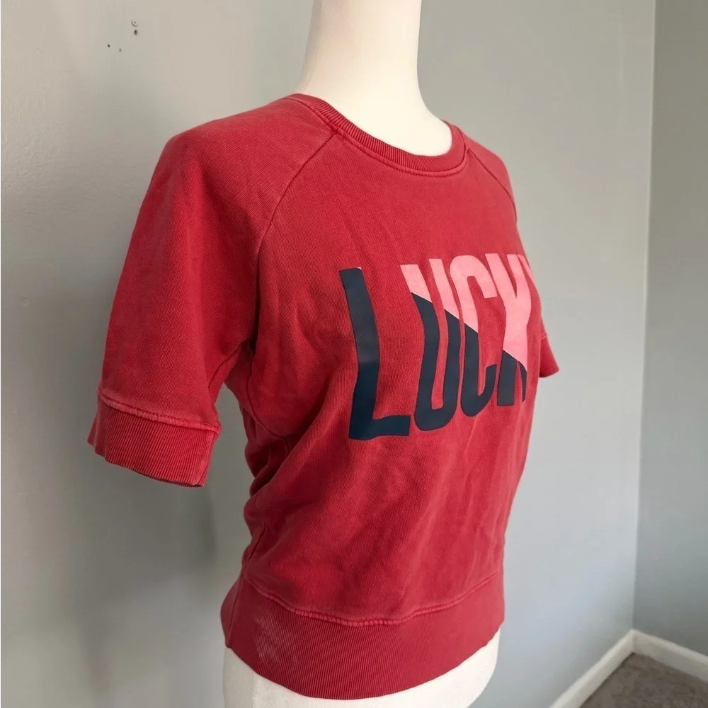Y2K Lucky Brand Red Graphic Short Sleeve Sweatshirt